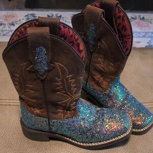 Sparkly Blue and Brown Cowboy Boots